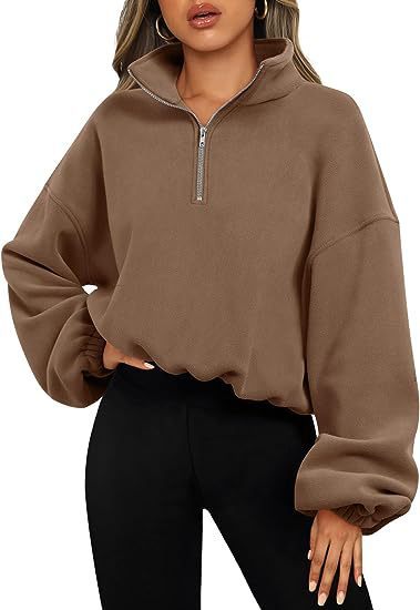 Sweat à capuche femme hiver – Col montant zippé – Épais et chaud.