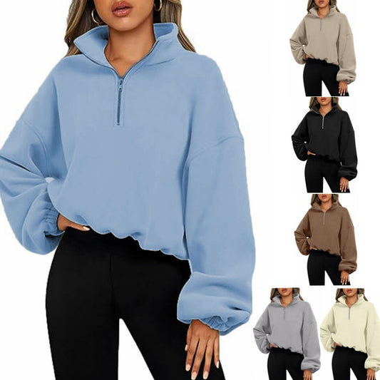 Sweat à capuche femme hiver – Col montant zippé – Épais et chaud.