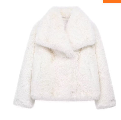 Manteau en peluche d'hiver, col à revers, épais, décontracté