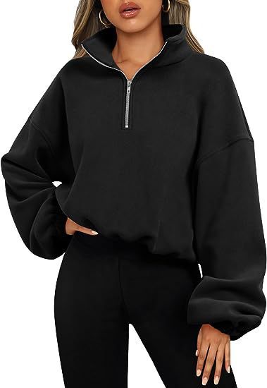 Sweat à capuche femme hiver – Col montant zippé – Épais et chaud.