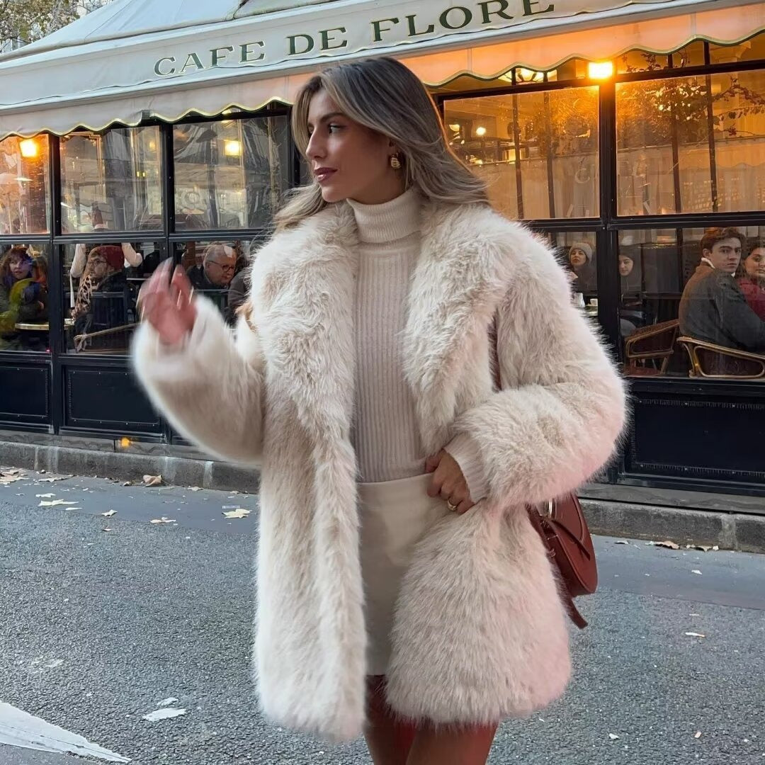 Manteau chaud en fausse fourrure épaisse pour femme