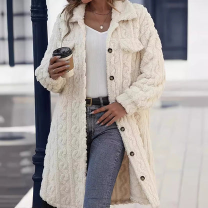 Manteau long décontracté en peluche tendance