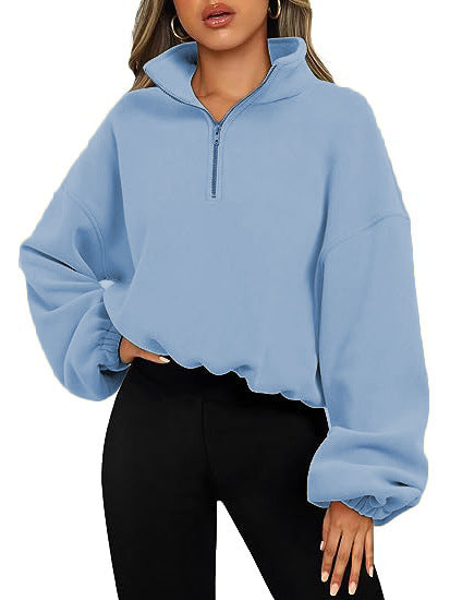 Sweat à capuche femme hiver – Col montant zippé – Épais et chaud.