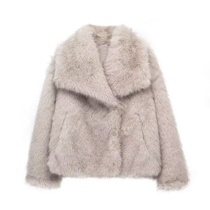 Manteau en peluche d'hiver, col à revers, épais, décontracté